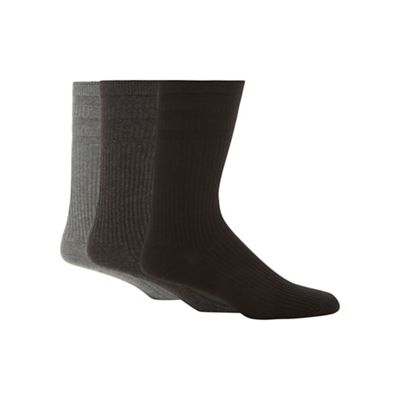 Pack of three grey tonal ribbed cotton rich 'Softop' socks